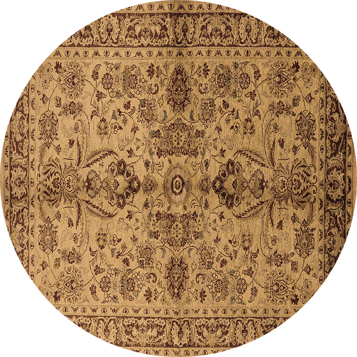 Round Machine Washable Oriental Brown Industrial Rug, wshurb639brn