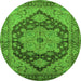 Round Machine Washable Oriental Green Industrial Area Rugs, wshurb640grn