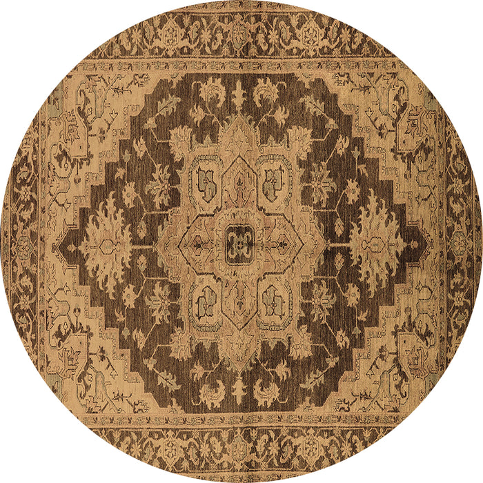 Round Machine Washable Oriental Brown Industrial Rug, wshurb640brn
