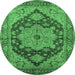 Round Machine Washable Oriental Emerald Green Industrial Area Rugs, wshurb640emgrn