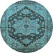 Round Machine Washable Oriental Light Blue Industrial Rug, wshurb640lblu