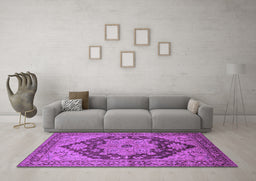 Machine Washable Oriental Purple Industrial Area Rugs in a Living Room, wshurb640pur