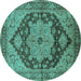 Round Machine Washable Oriental Turquoise Industrial Area Rugs, wshurb640turq