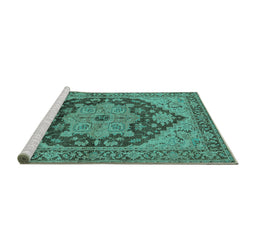 Sideview of Machine Washable Oriental Turquoise Industrial Area Rugs, wshurb640turq
