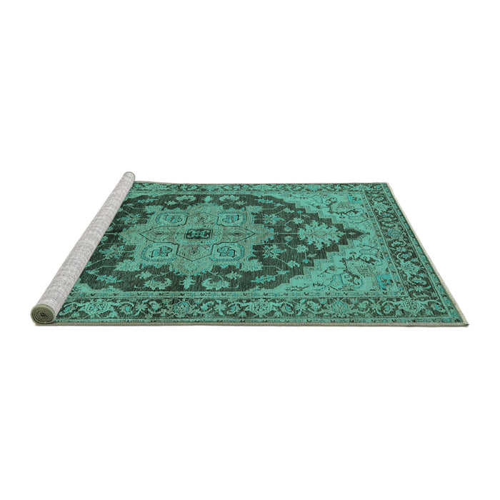 Sideview of Machine Washable Oriental Turquoise Industrial Area Rugs, wshurb640turq