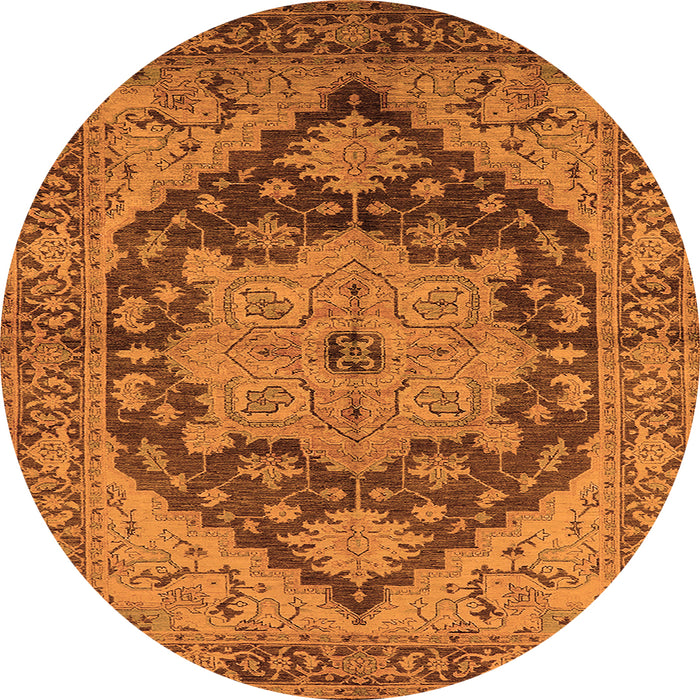 Round Machine Washable Oriental Orange Industrial Area Rugs, wshurb640org