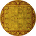 Round Oriental Yellow Industrial Rug, urb641yw