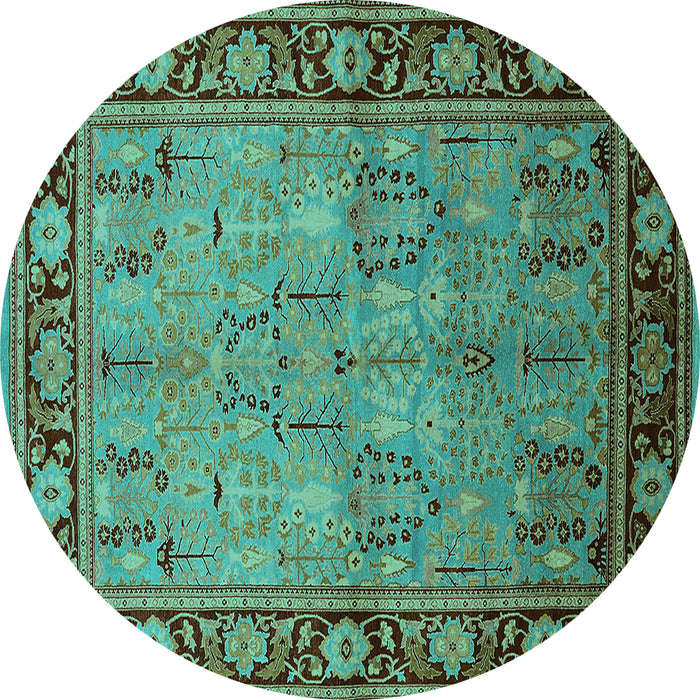 Round Oriental Turquoise Industrial Rug, urb641turq