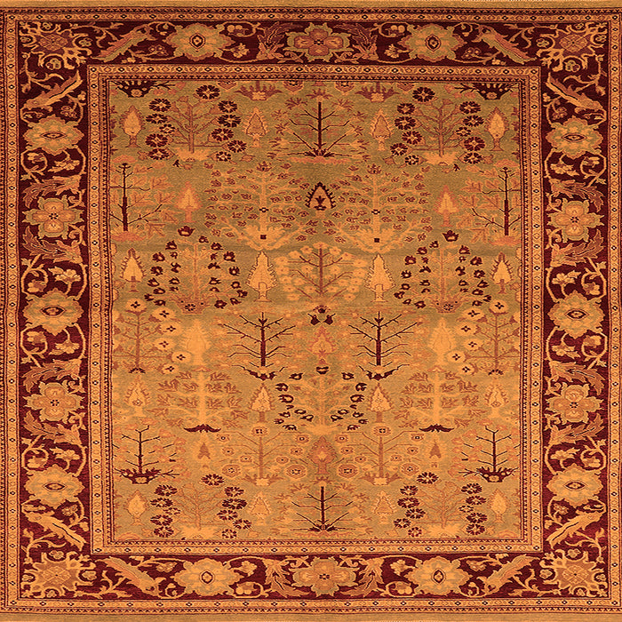 Square Machine Washable Oriental Orange Industrial Area Rugs, wshurb641org