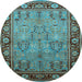 Round Machine Washable Oriental Light Blue Industrial Rug, wshurb641lblu