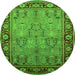 Round Machine Washable Oriental Green Industrial Area Rugs, wshurb641grn