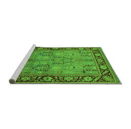 Sideview of Machine Washable Oriental Green Industrial Area Rugs, wshurb641grn