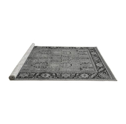 Sideview of Machine Washable Oriental Gray Industrial Rug, wshurb641gry