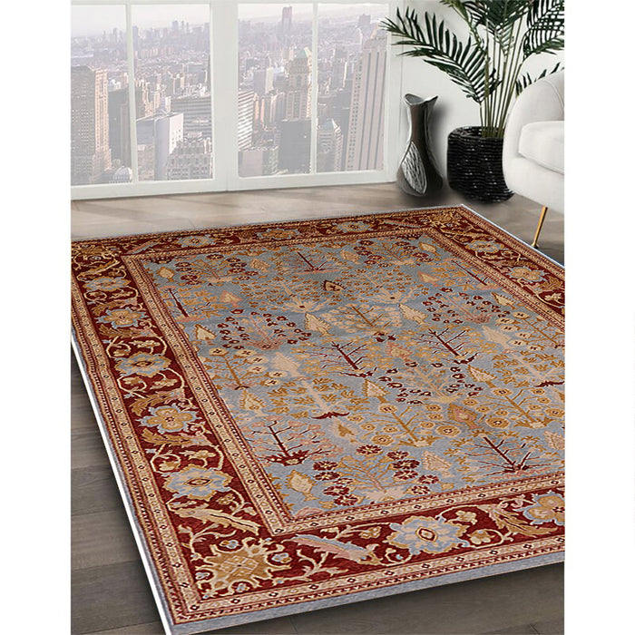 Mid-Century Modern Red Oriental Rug in Family Room, urb641