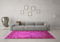 Machine Washable Oriental Pink Industrial Rug, wshurb641pnk