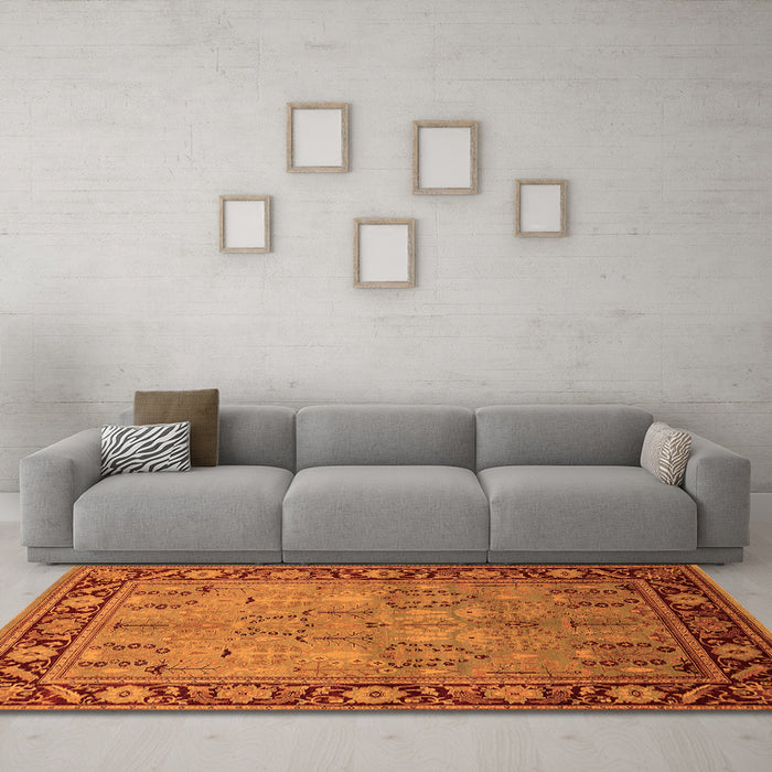 Machine Washable Oriental Orange Industrial Area Rugs in a Living Room, wshurb641org