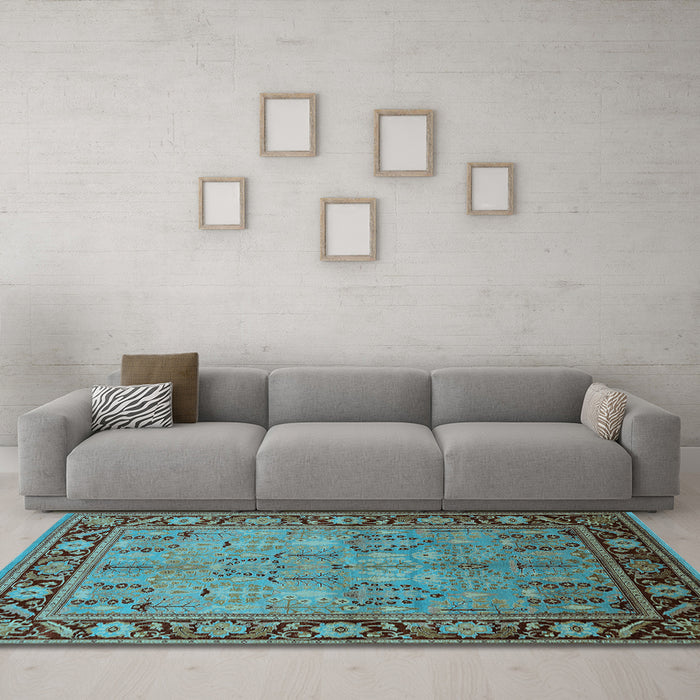 Machine Washable Oriental Light Blue Industrial Rug in a Living Room, wshurb641lblu