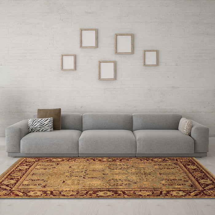 Machine Washable Oriental Brown Industrial Rug in a Living Room,, wshurb641brn