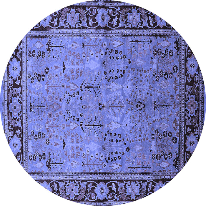 Round Machine Washable Oriental Blue Industrial Rug, wshurb641blu