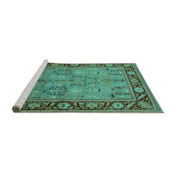 Sideview of Machine Washable Oriental Turquoise Industrial Area Rugs, wshurb641turq