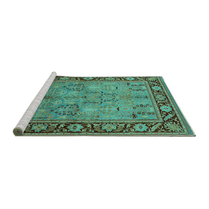 Sideview of Machine Washable Oriental Turquoise Industrial Area Rugs, wshurb641turq