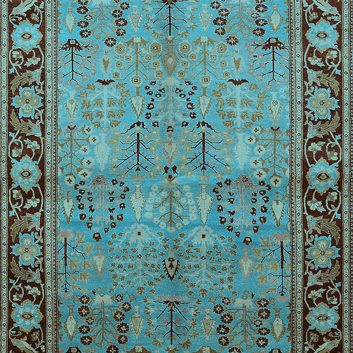 Machine Washable Oriental Light Blue Industrial Rug, wshurb641lblu
