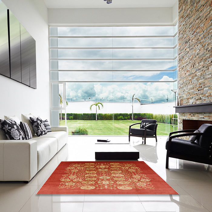 Square Machine Washable Industrial Modern Red Rug in a Living Room, wshurb642