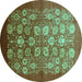 Round Oriental Turquoise Industrial Rug, urb642turq