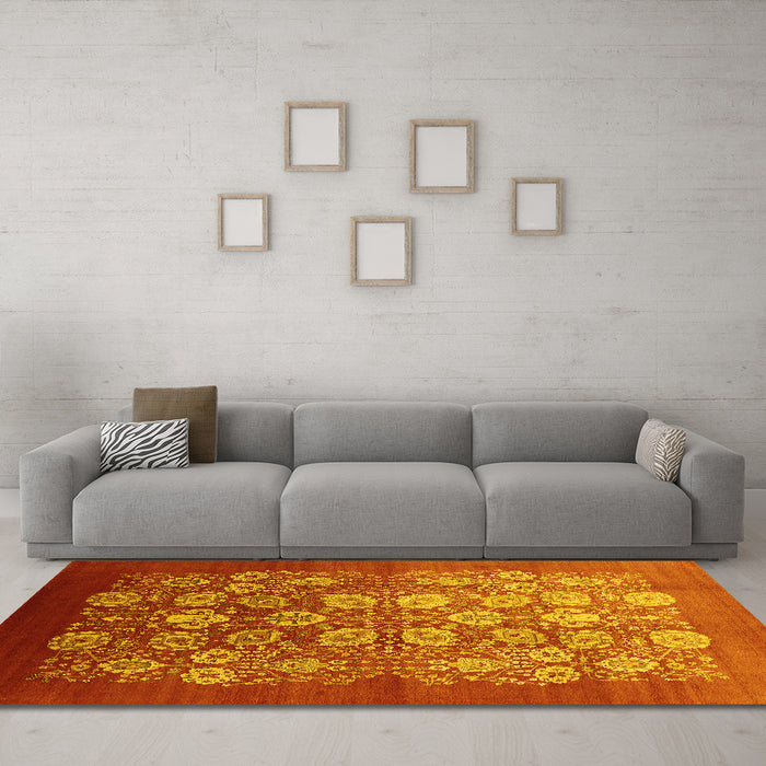 Machine Washable Oriental Yellow Industrial Rug in a Living Room, wshurb642yw