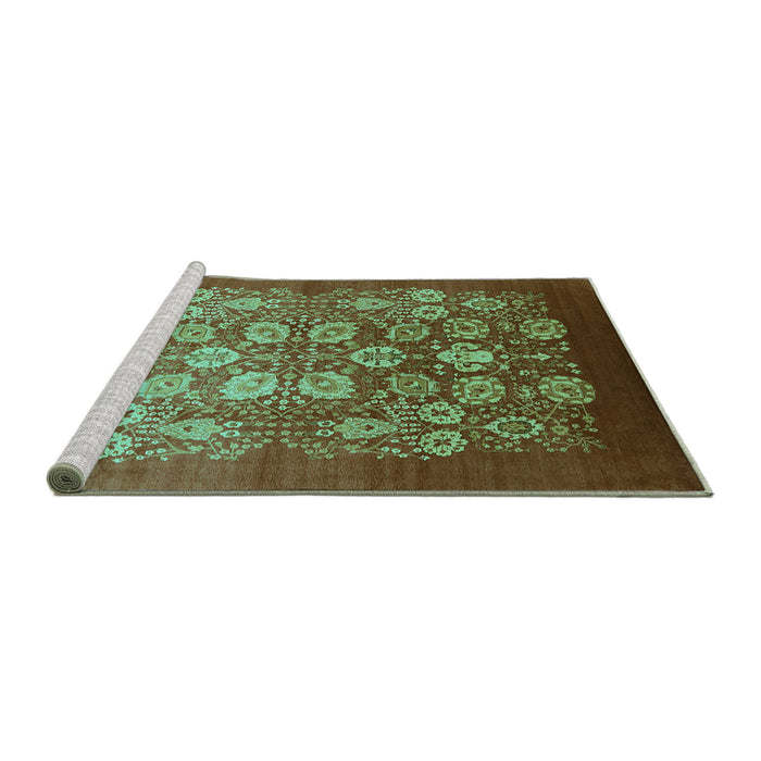 Sideview of Machine Washable Oriental Turquoise Industrial Area Rugs, wshurb642turq