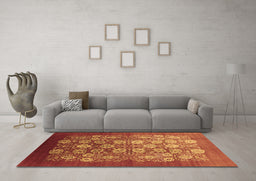 Machine Washable Oriental Brown Industrial Rug in a Living Room,, wshurb642brn
