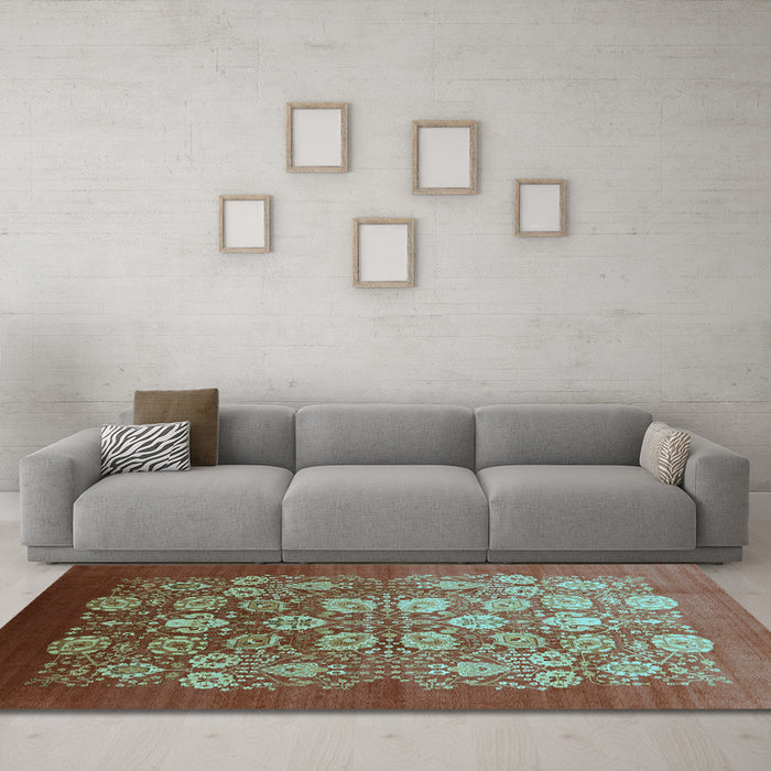 Machine Washable Oriental Light Blue Industrial Rug in a Living Room, wshurb642lblu