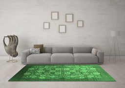 Machine Washable Oriental Emerald Green Industrial Area Rugs in a Living Room,, wshurb642emgrn