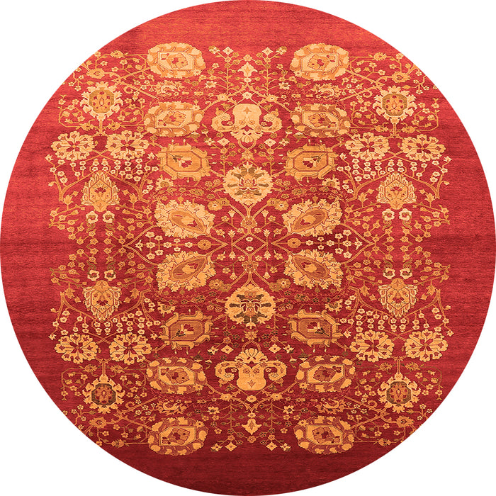 Round Machine Washable Oriental Orange Industrial Area Rugs, wshurb642org