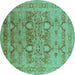 Round Machine Washable Oriental Turquoise Industrial Area Rugs, wshurb643turq