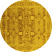 Round Machine Washable Oriental Yellow Industrial Rug, wshurb643yw