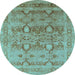 Round Machine Washable Oriental Light Blue Industrial Rug, wshurb643lblu