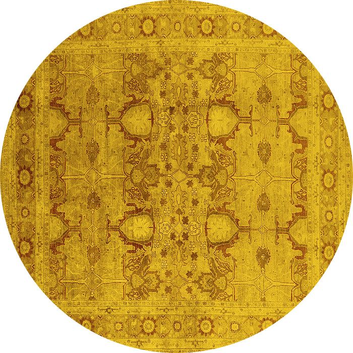 Round Oriental Yellow Industrial Rug, urb643yw