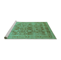 Sideview of Machine Washable Oriental Turquoise Industrial Area Rugs, wshurb643turq