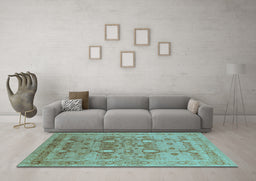 Machine Washable Oriental Light Blue Industrial Rug in a Living Room, wshurb643lblu