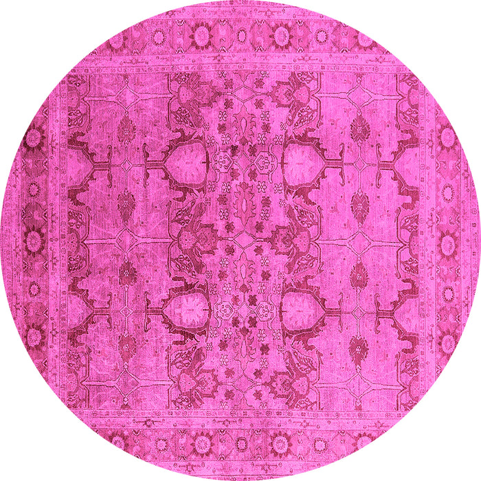 Round Machine Washable Oriental Pink Industrial Rug, wshurb643pnk