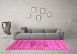 Machine Washable Oriental Pink Industrial Rug in a Living Room, wshurb643pnk