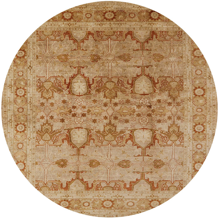 Round Mid-Century Modern Brown Sand Brown Oriental Rug, urb643