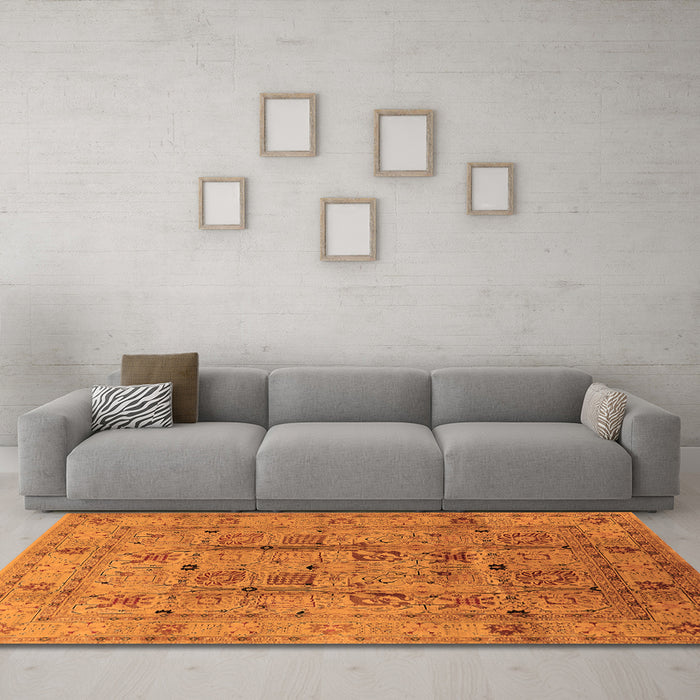 Machine Washable Oriental Orange Industrial Area Rugs in a Living Room, wshurb644org
