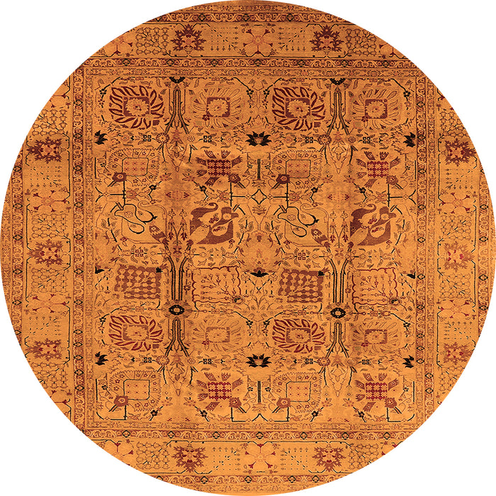 Round Machine Washable Oriental Orange Industrial Area Rugs, wshurb644org