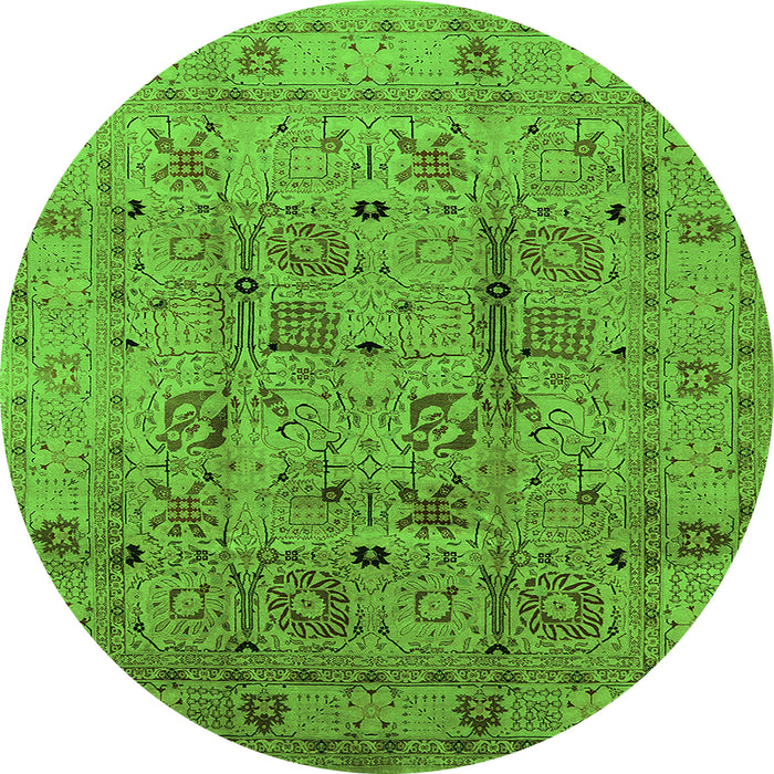 Round Machine Washable Oriental Green Industrial Area Rugs, wshurb644grn