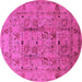 Round Machine Washable Oriental Pink Industrial Rug, wshurb644pnk