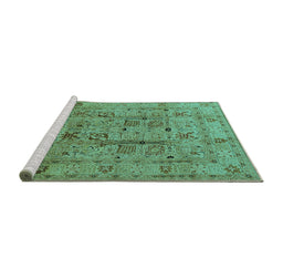 Sideview of Machine Washable Oriental Turquoise Industrial Area Rugs, wshurb644turq