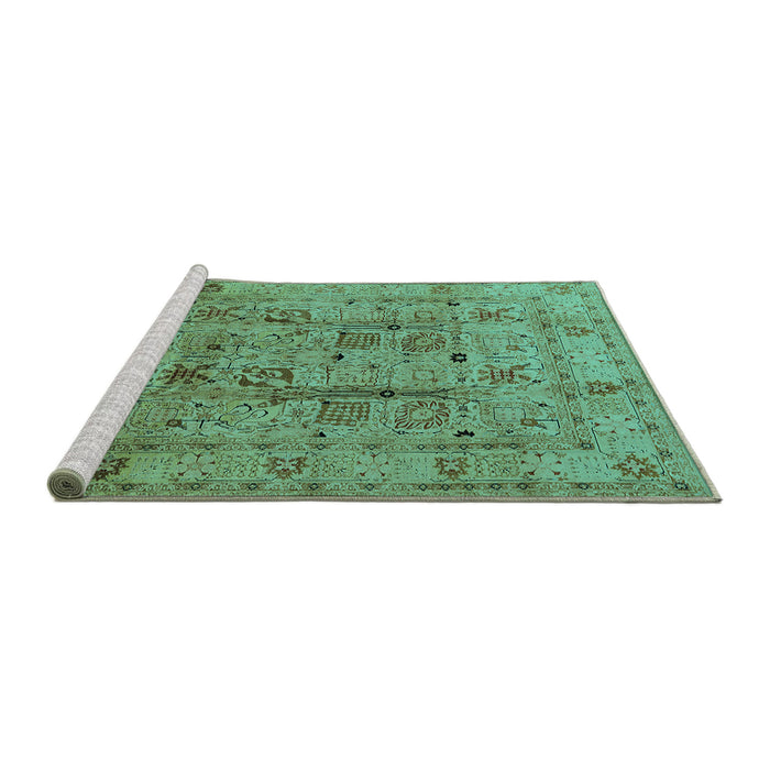 Sideview of Machine Washable Oriental Turquoise Industrial Area Rugs, wshurb644turq