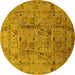 Round Oriental Yellow Industrial Rug, urb644yw